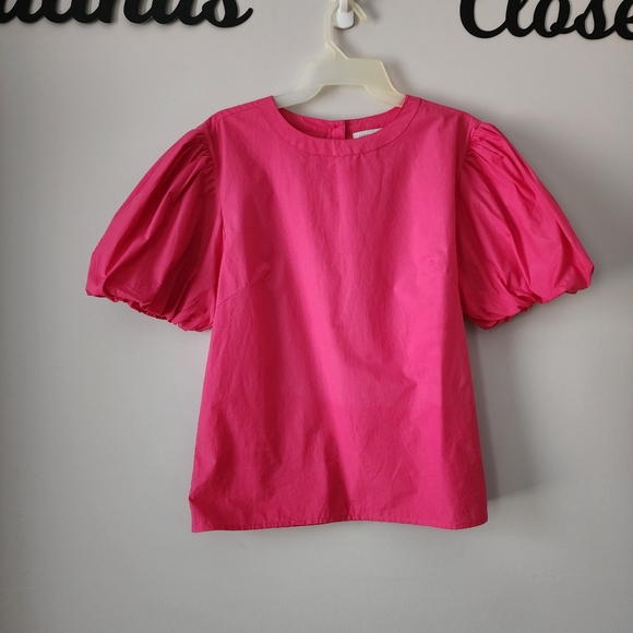 Olivia James The Label Women's Annie Puff Sleeve Blouse Hot Pink size XSmall‎ - Picture 2 of 10